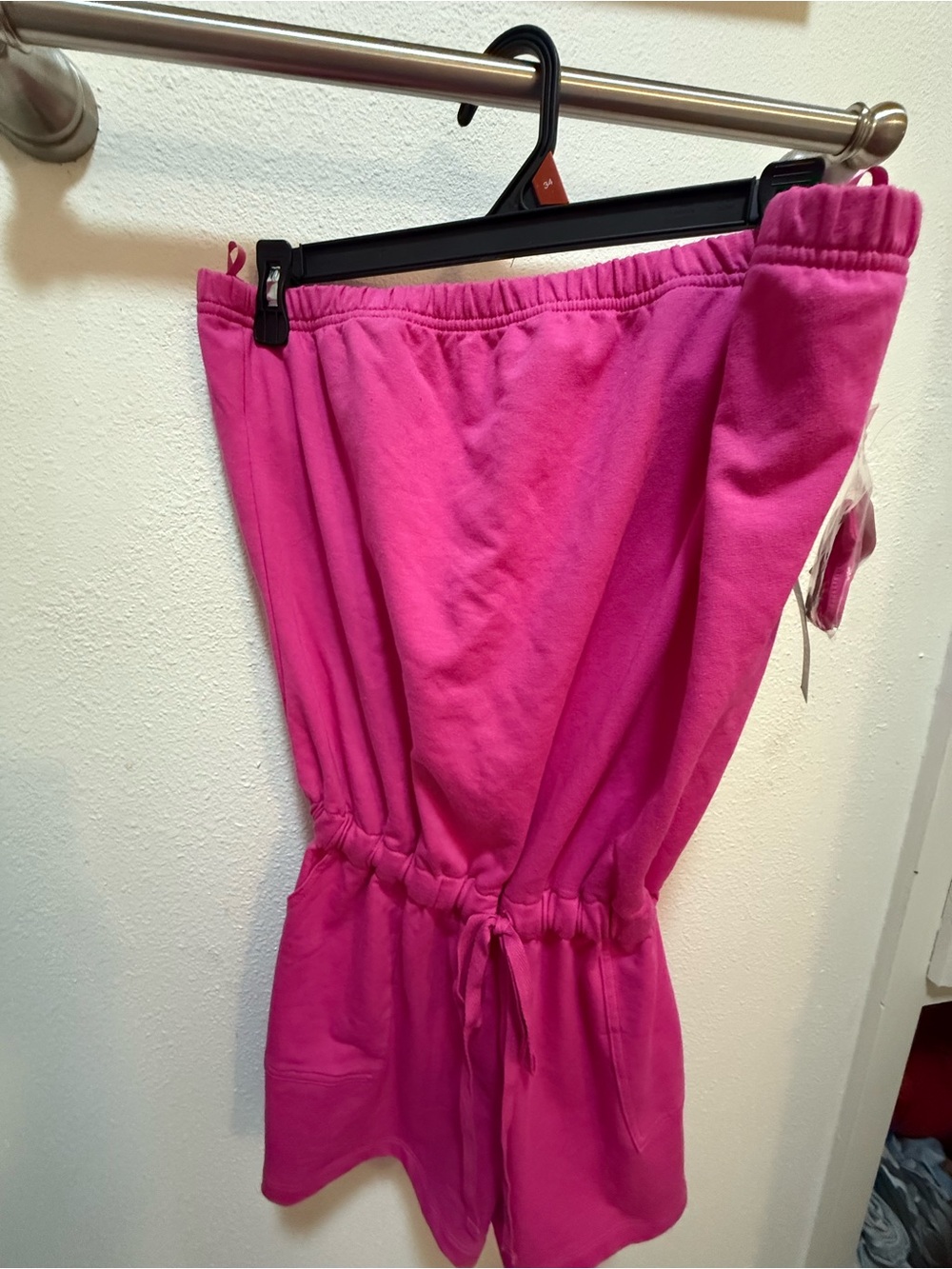 Bright Pink Strapless Drawstring Romper